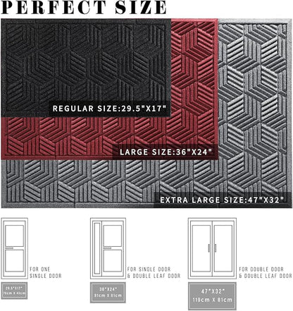 Yimobra Large Door Mat 47x32, All-Season Waterproof Outdoor Mats for Front Door Entrance with Drainage Holes, Heavy Duty Non-Slip Doormat for Garage Patio Entryway Indoor, Black