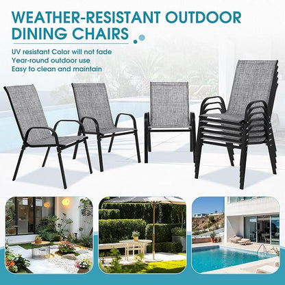 24.4" Wide Outdoor Stackable Chairs Set of 8 | Stacking Patio Chairs - Image 8