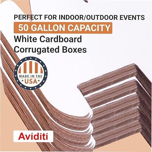 Box USA 50 Gallon 18" L x 18" W x 36" H 10-Pack Cardboard Trash Cans and Recycling Bins, Reusable or Disposable Pop Up Garbage Boxes for Parties, Outdoor Events, Heavy Duty, Recycle