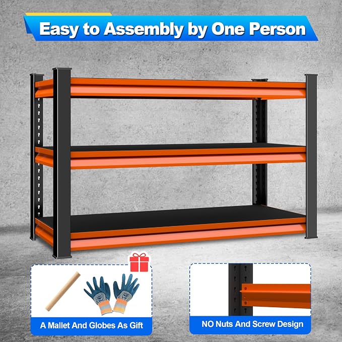 3-Tier Garage Shelving Heavy Duty, 1600lbs Load Capacity Utility Rack Shelves & - Image 5
