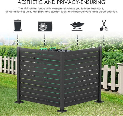 Kozyard 50" W x 48" H Outdoor Privacy Screens Aluminum Post, Air Conditioner Fence Panels, Pool Equipment Enclosure, Trash Can Screens Fence Kit for Outside Backyard Patio 4Panels