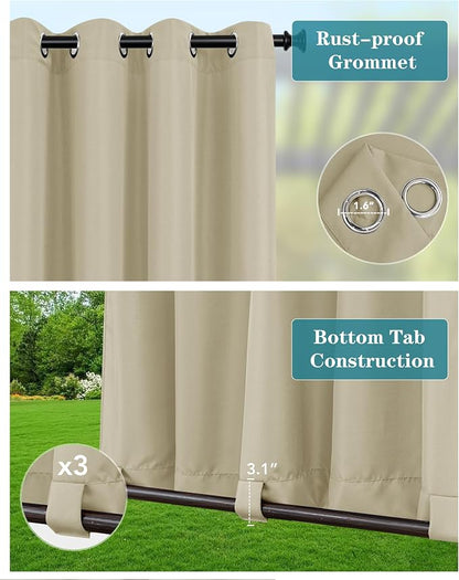 Windproof Outdoor Curtains for Patio Waterproof 4 Pcs 110x95 In Cream | Grommet - Image 2