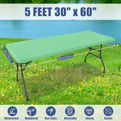 Spandex 5 Foot Rectangle Table Cloth 6 Pack, Elastic Fitted Tablecloths for Picnic, Stretch Washable Patio Table Cover for Outdoor, Camping, Banquet and Parties (Bright Green, 30"x60")