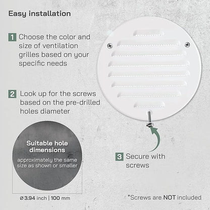 Vent Systems - 4 Inch (Inner) White Metal Round Soffit Air Vent Grille Cover, Register air Vent Deflector, Louver - Built-in Mesh - HVAC for Bathroom, Home Office, Kitchen 5 Inch (Outer)