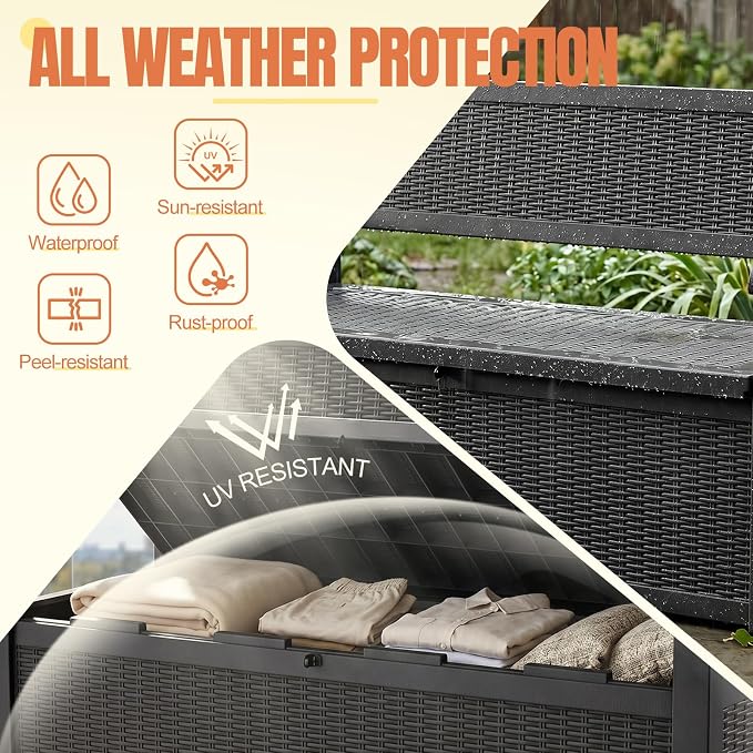 Storage Bench Outdoor Deck Box, 100 Gallon Lockable Patio Furniture | - Image 2