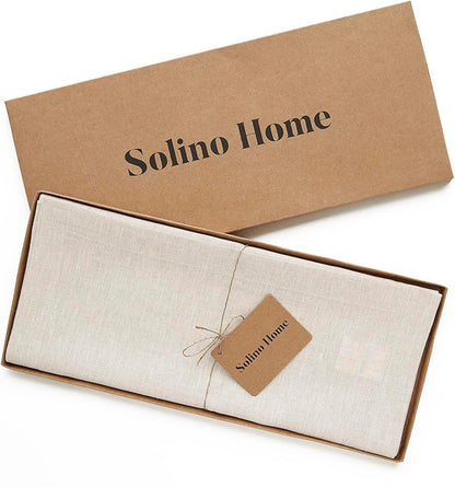 Solino Home Linen Light Natural Table Runner 156 Inches Long - Athena, 100% Pure Linen Dining Table Runner 14 x 156 Inch for Spring, Easter