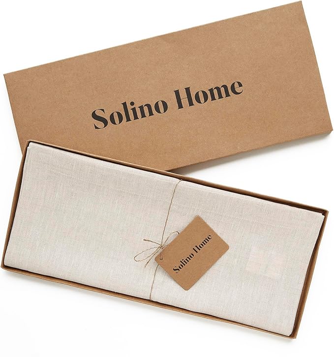 Solino Home Linen Table Runner 108 Inches Long - Athena, 100% Pure Linen Light Natural 14 x 108 Inch Table Runner for Dining, Spring, Easter