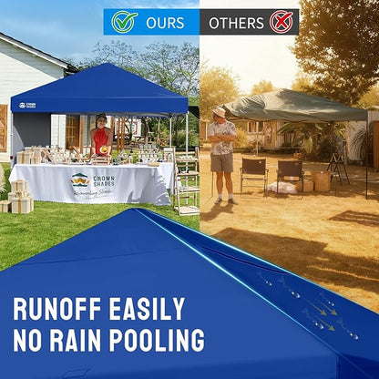 CROWN SHADES 8x8 Pop Up Canopy with 1 Side Wall - Beach Tent with One Push Setup - Outdoor Sun Shade for Events, Parties, Camping - Gazebo with STO-N-Go Cover Bag (Navy Blue)