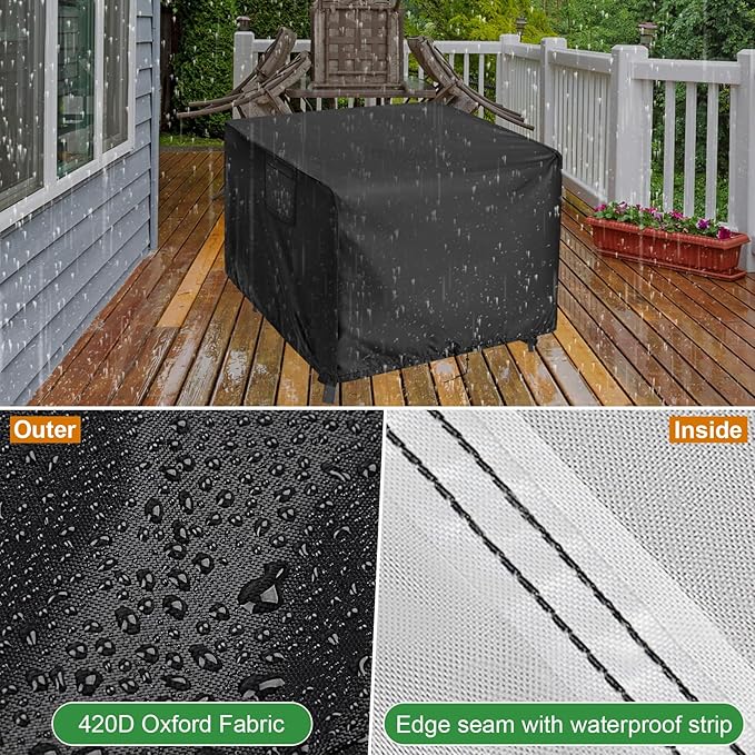 Outdoor Table Cover Square 46 inch Patio Table Cover Waterproof Patio Furniture Covers Rectangular for Outside Small Table and Chair Sets, Fire Pit, Coffee Table, Ottoman-46"L x 46"W x 28"H