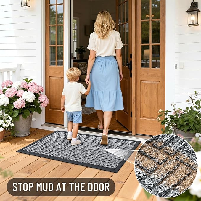OLANLY Front Door Mat Outside Entrance 47x32, Absorbent, Heavy Duty Sturdy Natural Rubber Doormat Indoor Outdoor, Non-Slip, Stain and Fade Resistant, Low Profile Floor Mat for Entryway, Charcoal Gray