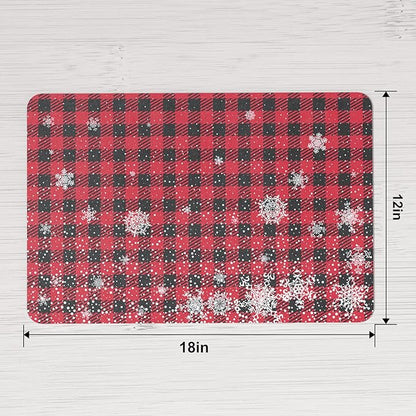 QIYI Christmas Placemats Set of 6, 12x18 Inch Faux Leather Place Mats for Kitchen Dinning, Heat Resistant Non Slip Winter Table Mats, Waterproof Wipeable Placemat Party Décor, Buffalo Plaid Snowflakes