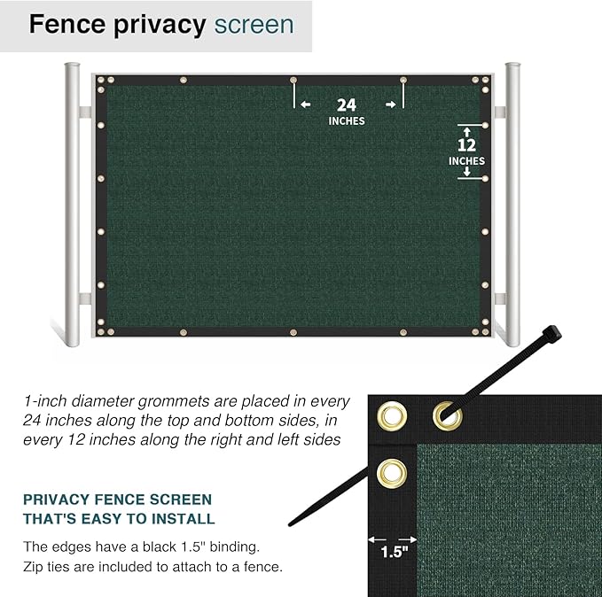 ECOOPTS 8'x84' Privacy Fence Screen Windscreen with Copper Grommets, Fit for Commercial Fence and Residential Garden Outdoor 90% UV Blockage, Cable Zip Ties Included (Green)