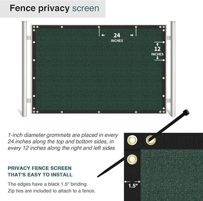 ECOOPTS 8'x78' Privacy Fence Screen Windscreen with Copper Grommets, Fit for Commercial Fence and Residential Garden Outdoor 90% UV Blockage, Cable Zip Ties Included (Green)