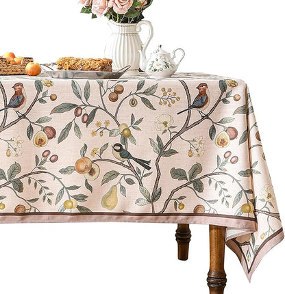 Linen Table Cloth Rectangle,Wrinkle Resistant French Pink Tablecloth Print with Froal,Decor Stitch Table Cloth for Thanksgiving,Dining Room,Home,Kitchen 55" × 87"-Dewey A