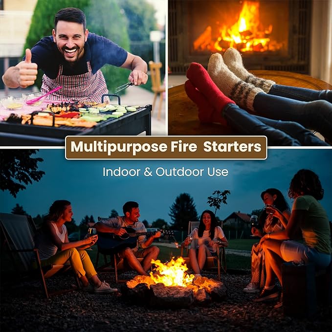 Dextreme Fire Starters Sticks 96 Pcs - Fire Starter for Campfire, Charcoal, BBQ, Grill Pit, Fireplace, Camping, Wood & Pellet Stove- 8 Minutes Burning Time - All weather, Odorless, Natural Firestarter