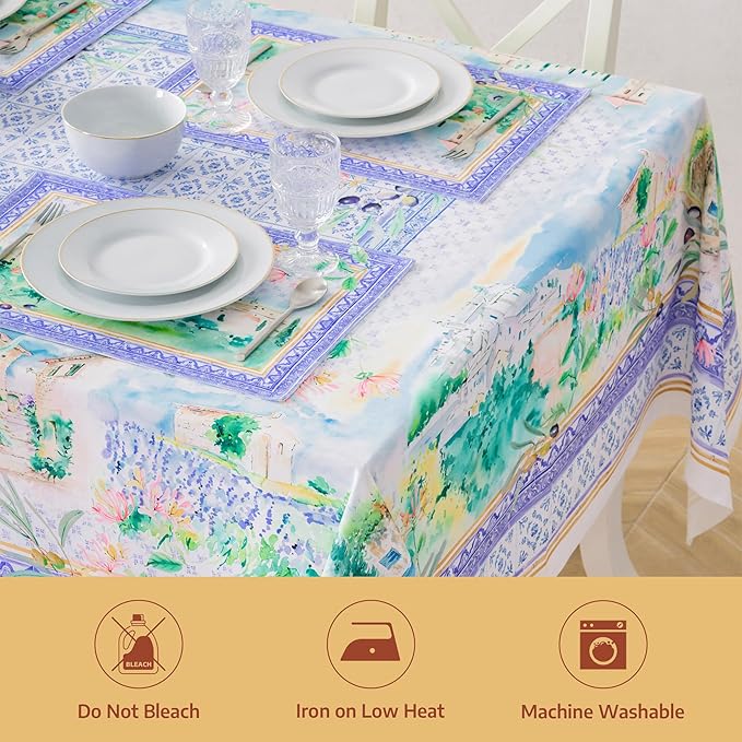 Maison d' Hermine Premium Table Cloth Rectangle Table 100% Combed Cotton 108 x 70 Inches Tablecloth Reusable Decorative for Dining Room, Farmhouse, Home, Party, Festive & Wedding - Luberon