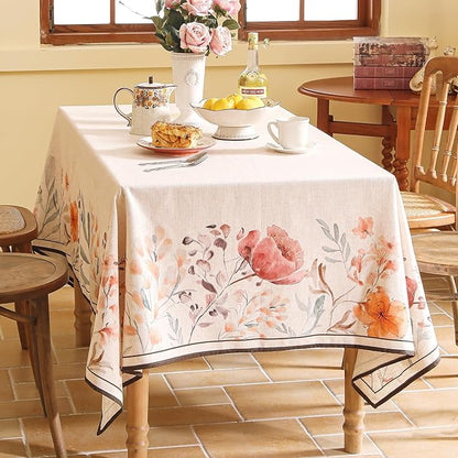 Linen Square Tablecloth,French Vintage Pink Floral Pattern Wrinkle Free Tablecloths,Decorative Table Cover for Kitchen,Dining,Thanksgiving,Christmas,Tea Party,67"*67"-Sloosa