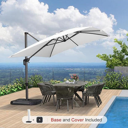 PURPLE LEAF Umbrella with Base and Cover 9' x 11.5' All Shade White | More - Image 2