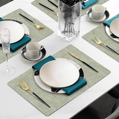 Faux Leather Heat Resistant Placemats Set of 8 – Waterproof Oilproof Wipeable Dining PU Vinyl Place Mat Easy Clean Table Mats for Kitchen/Dining/Party/Holiday, Grass Green