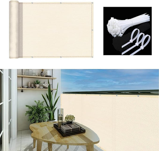 3'x16.4'Balcony Privacy Screen Cover Fence Cover UV Protection Weatherproof Windscreen Heavy Duty for Patio, Backyard,Beige