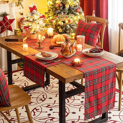 Red Green Plaid Christmas Table Runner, Winter Holiday Table Runners 36 inches Long, Xmas Decorations Indoor Outdoor Farmhouse Home Kitchen Dining Party Decor