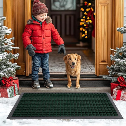Smiry Front Door Mat Outside Entrance, Heavy Duty Natural Rubber Doormat, Non Slip, Trap Dirt and Moisture, Easy Clean, Low Profile Welcome Floor Mats for Indoor Outdoor Entry, 59x34 Inch, Black Green