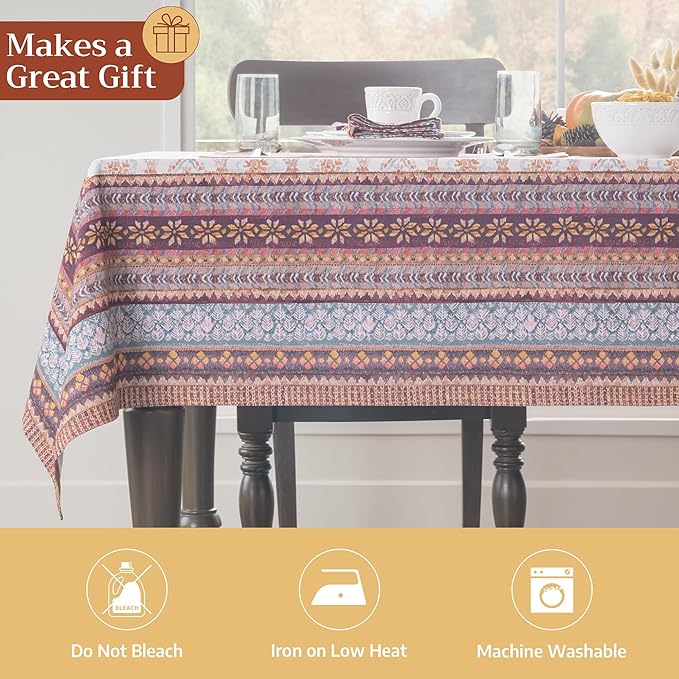 Maison d' Hermine Table Cloth Rectangle Table 100% Cotton 54 x 72 Inches Fall Tablecloth Reusable Everyday Use for Thanksgiving Christmas Decorations Dining Farmhouse Party (Fair Isle)