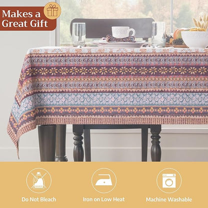 Maison d' Hermine Table Cloth Square Table 100% Cotton 60 x 60 Inches Fall Tablecloth Reusable Everyday Use for Thanksgiving Christmas Decorations Dining Farmhouse Party (Fair Isle)