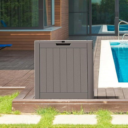 NUNU LAB 32 Gallon Outdoor Storage Box Waterproof, Outside Package Delivery Deck Boxes with Lockable Lid, Backyard Storage Bin For Garden Tools, Patio Cushions Accessories, Gray