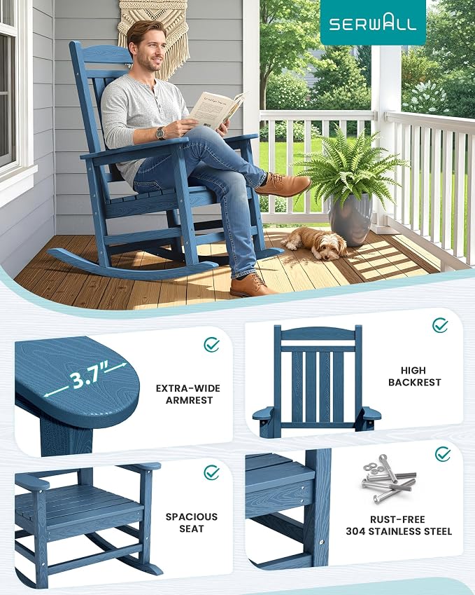 SERWALL HDPE Oversized Rocking Chair Outdoor, Patio Rocking Chairs, Porch Rocker - Image 5