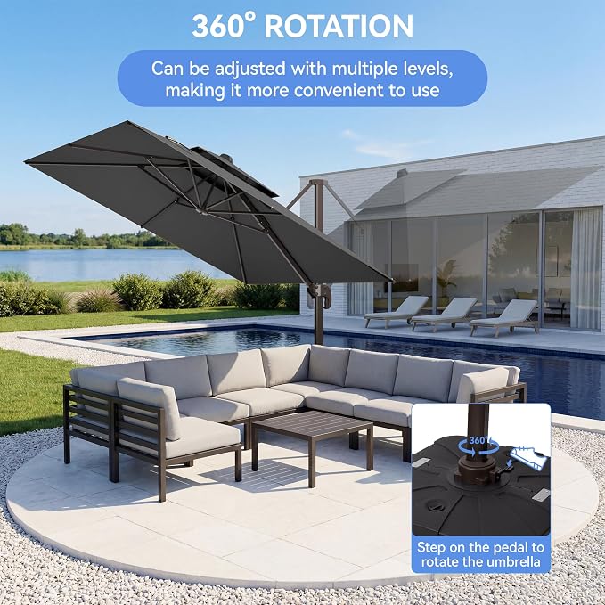 10x10FT Grey Cantilever Outdoor Patio Umbrella - Image 5