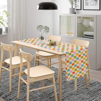 Retro Checkered Table Runner, 60s 70s Summer Seasonal Table Runners for Kitchen Dining Indoor Outdoor Holiday Home Wedding Party 13x120in