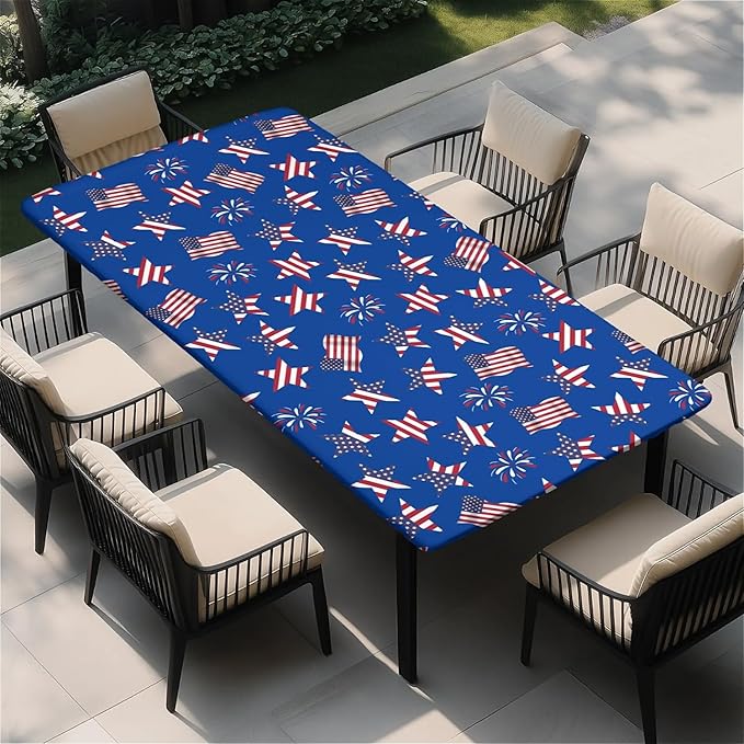 Rectangle Table Cloth Cover Waterproof Elastic Fitted Polyester Fitted Tablecloths for 4 Foot Tables for Indoor,Picnic, Camping, Outdoor （48" x 30"，American Flag）