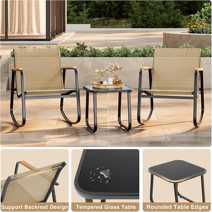 3-Piece Outdoor Rocking Bistro Set, Patio Set Textilene, Backyard and Poolside - Image 5