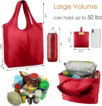 BeeGreen Christmas Red Reusable Grocery Bags Shopping Bags Bulk 10 Packs 50LBS X-Large Foldable-Machine Washable-Heavy Duty
