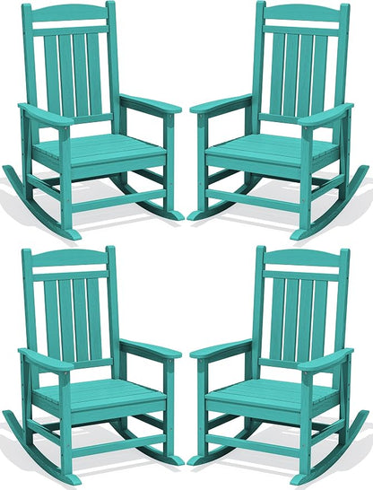 Oversized Outdoor Rocking Chairs Set of 4, HDPE Porch Rocker, Aruba | by KINGYES