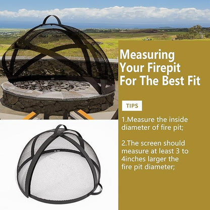 WeCooper 32In Round Fire Pit Spark Screen Cover, Outdoor Patio Easy-Opening FirePit Mesh Screens, Heavy Duty Steel Fire pits Ember Lid with Hinge
