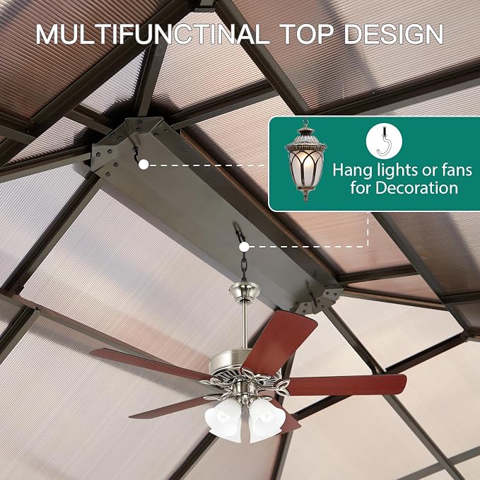 GAOMON 10'x12' Hardtop Gazebo, Outdoor Polycarbonate Double Roof Canopy - Image 7