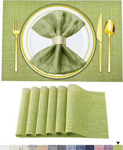 BETEAM Placemats Set of 6, Woven Vinyl Placemat for Dining Table Washable Wipeable Kitchen Place Mats Durable Indoor Outdoor Table Mats