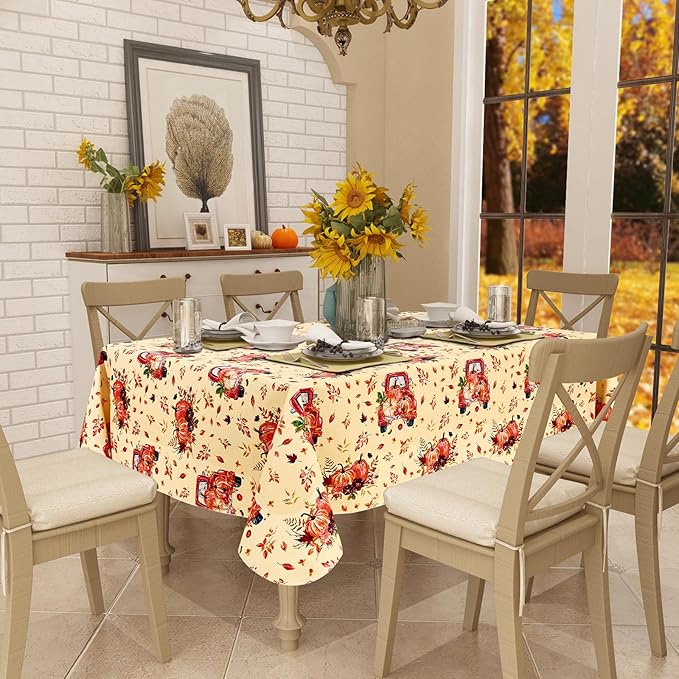 misaya Rectangle Waterproof Vinyl Table Cloth, Wipeable Tablecloth with Flannel Backing, Plastic Table Cover for Fall, Thanksgiving (Pumpkin Truck, 60" x 120")
