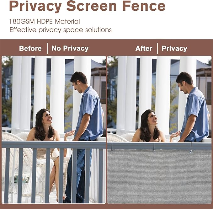 SUNNY GUARD 2.5/2.6/3/3.3/4/5/6/8 Balcony Privacy Screen Fence, Apartments Railing, Heavy Duty Wind Block Screen for Outdoor,Porch,Patio,Deck Privacy,3'x10' Brown-Grey（We Make Custom Sizes）