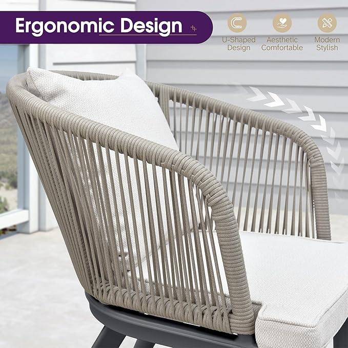 PURPLE LEAF 14 Pieces Patio Dining Set Wicker Outdoor Furniture Rectangular Table and Chairs Set for Garden Deck Aluminum Frame Backyard Kitchen Set, Cushions and Pillows Included Taupe