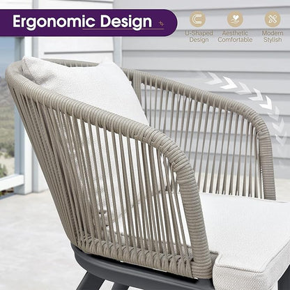 PURPLE LEAF 14 Pieces Patio Dining Set Wicker Outdoor Furniture Rectangular Table and Chairs Set for Garden Deck Aluminum Frame Backyard Kitchen Set, Cushions and Pillows Included Taupe