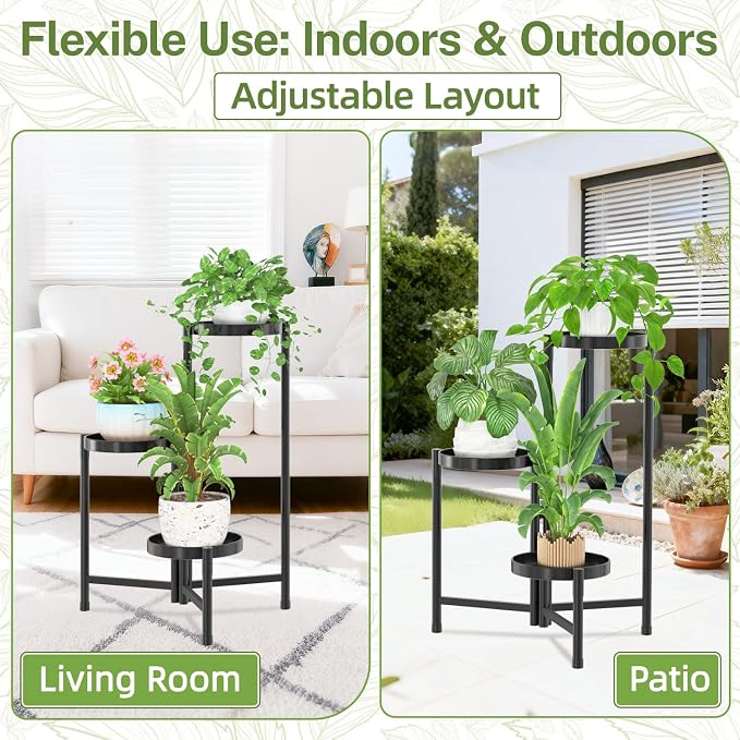 iDavosic.ly Plant Stand Indoor Outdoor, 3 Tier Metal Corner Shelf, Folding - Image 6