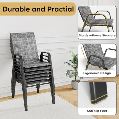 Patio Dining Chairs Set of 6, Outdoor Stackable Dining Chairs - Image 7
