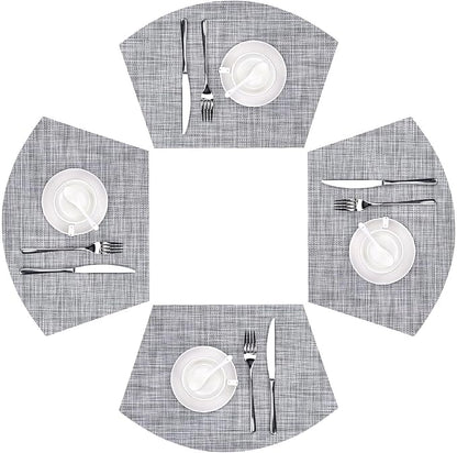 SHACOS Wedge Placemats Set of 4 Small Round Table Placemats Woven Vinyl Place Mats Non Slip Round Table Mats Wipe Clean, Gray White