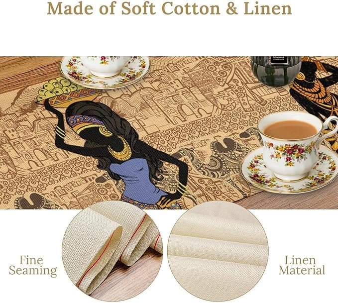 African Black Woman Table Runners, American Art Ethnic Tribe Elephant Table Runners for Wedding Party Banquet Dinner Kitchen Coffee 13x70in