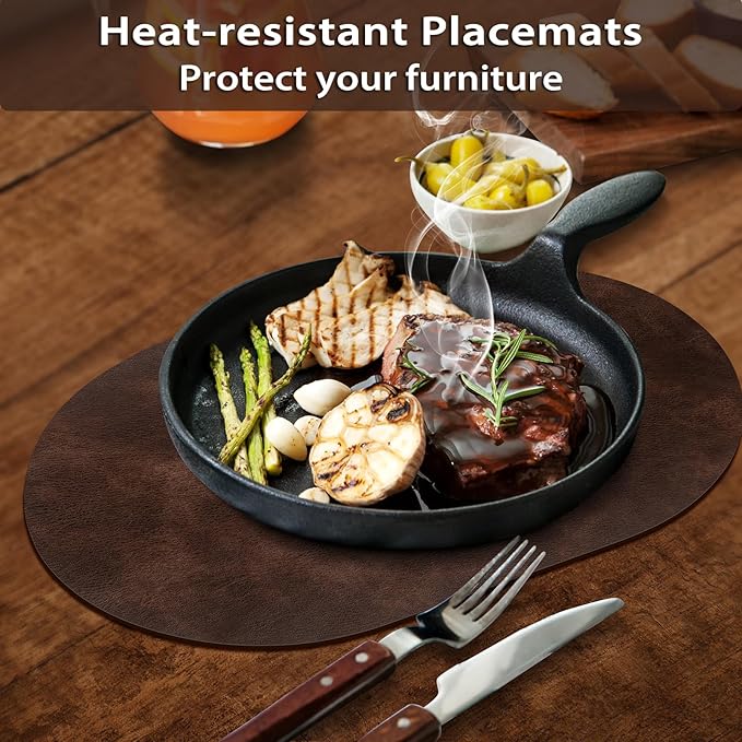 ADRIMER Placemats, Heat Resistant Oval Placemats Set of 12 Washable 12 x 17 Inch, Waterproof Table Mats, Wipeable Pu Place Mats for Kitchen, Dining Room, Coffee