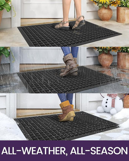 DEXI Front Door Mat Outside Entrance, 2x3 ft Rubber Entry Doormat Heavy Duty, Welcome Mats Non Slip for Inside House Floor Entryway Double Doors Exterior Patio, Checkered Black