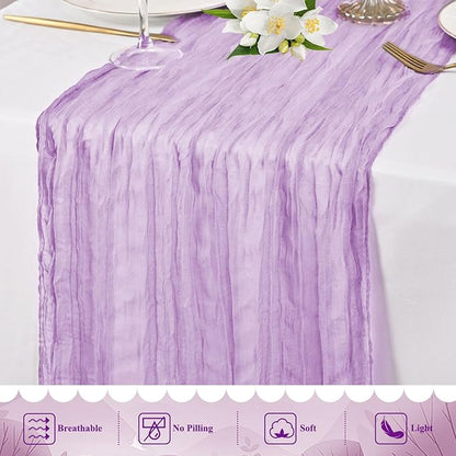 8 Packs Cheesecloth Table Runner 10FT Long Boho Gauze Fabric Table Runner Vintage Rustic Sheer Runners for Wedding Party Bridal Baby Shower Table Decorations (Lilac)